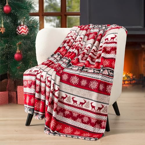 Pavilia Christmas Reindeer Snowflakes Fleece Throw Blanket | Soft, Plush, Warm Winter Cabin Throw, Twin 60x80 (Christmas Red) - color: Holiday - Reindeer, size: 60 x 80 Inches - Twin