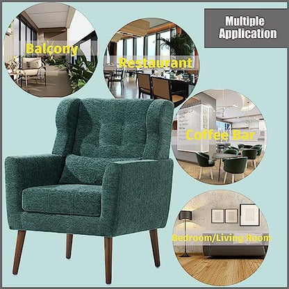 Modern Accent Chair, Upholstered Armchair with Pillow, Fabric Single Sofa Chair with Lounge Seat and Wood Legs Accent Chair for Living Room Bedroom Small Spaces (Blackish Green) - color: Blackish Green, size: Set of 1