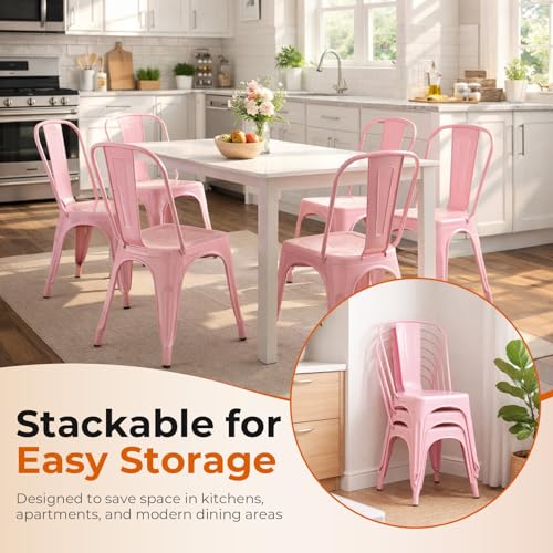 Metal Dining Chairs Set of 2 Fairy Pink Color | Pink Modern Kitchen Stackable Chairs for Farmhouse Bistro Patio Dining Room Outdoor - color: Fairy Pink