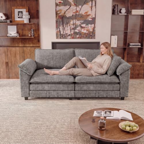JUMMICO 79" Loveseat Sofa, Cloud Couch, Deep Seat, Light Grey | Comfy Chenille, Double Layer Cushion, Wide Armrest, High-Density Foam, 2 Seat Couch for Living Room Apartment, Small Spaces - color: Light Grey, size: Loveseat Sofa