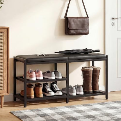 33“ Iron Shoe Rack Storage Bench for Entryway, Holds Up to 560lb | Space-Saving and Robust, Iron and Foam Padding Shoe Rack for Entryway, Front Door Entrances, Bathroom - size: 11.8 inches x 33.26 inches x 16.5 inches