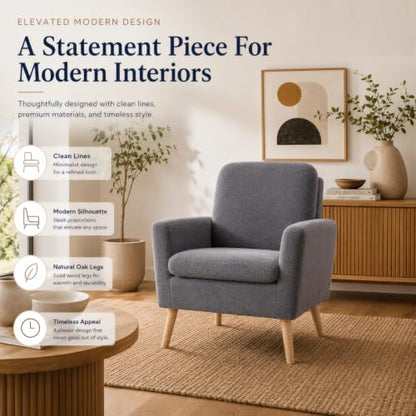 Naomi Home Frida Teddy Fleece Accent Chair, Mid-Century Modern Inspired Armchair with Plush Upholstery, Thick Cushioning & Oak Legs, Cozy Living Room Chair for Bedroom, Reading Nook & Lounge Seating | Thick Cushions, Ergonomic Backrest, Solid Oak Legs, Co