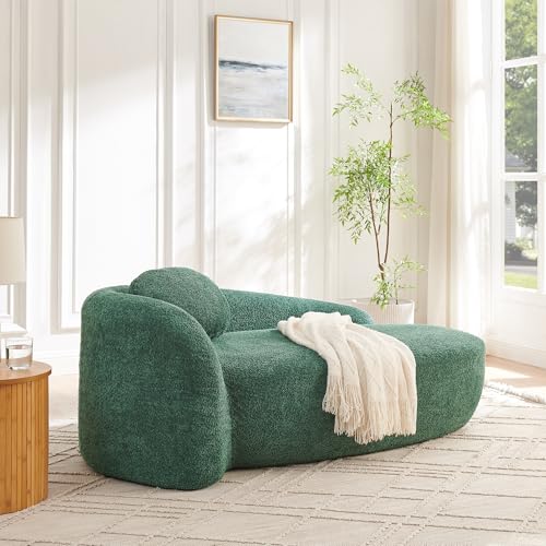 JIVOIT Modern Oval Single Lazy Sofa Chair, Bouclé Fabric Single Lounge Chair with Integrated Backrest, Side Armrest and Pillow, Compact Space-Saving Lounge Chair for Living Room Bedroom (Green//033) - color: Green//033
