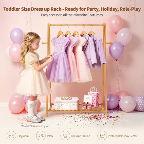 Kids Clothing Rack Small Baby Clothes Racks Bamboo Garment Rack 42"H | Wooden Short Mini Dress Up Costume Rack with Shelves for Hanging Clothes, Nursey Toddler Shower Children Clothes Hanger Rack - size: 1-Tier,42" Tall
