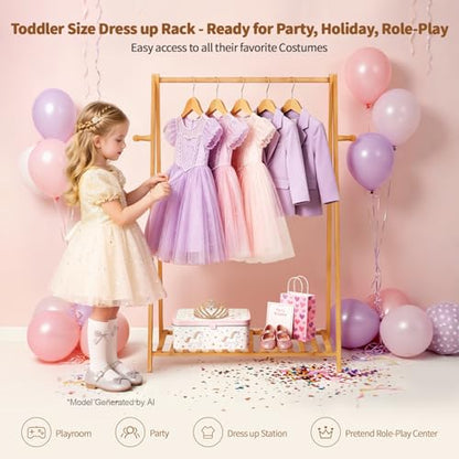 Kids Clothing Rack Small Baby Clothes Racks Bamboo Garment Rack 42"H | Wooden Short Mini Dress Up Costume Rack with Shelves for Hanging Clothes, Nursey Toddler Shower Children Clothes Hanger Rack - size: 1-Tier,42" Tall