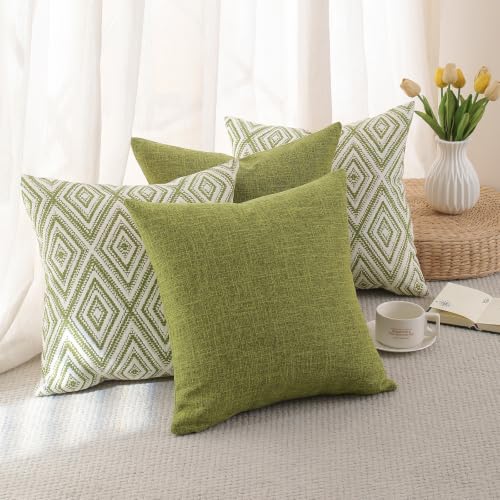 HPUK Throw Pillow Covers 18x18, 4 Pack, Green Textured Couch Pillow Covers | Polyester fabric, patterned and solid designs, hidden zippers, machine washable, for sofas and beds, inserts not included - color: Green, size: 18" x 18" (Pack of 4)