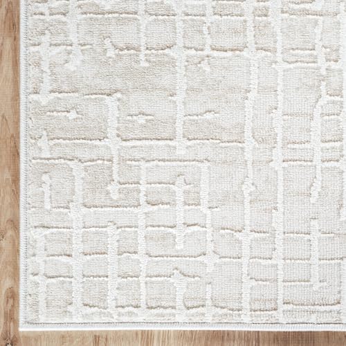 Abani Beige Area Rug - 9' x 12' Area Rugs for Bedroom - Vera Collection Geometric Grid Pattern - Non-Shedding, Easy to Clean Durable Rugs for Living Room, Bedroom or Office, Pet & Child Friendly - size: 9' x 12' (Rectangular)
