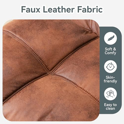 Futon Sofa Bed Convertible Couch, Brown Faux Leather Sofa Bed | Adjustable Backrest & Armrests, Multifunctional Small Loveseat Sleeper Sofa for Living Room, Apartment, Office, Foam Couch - color: A4 | Brown