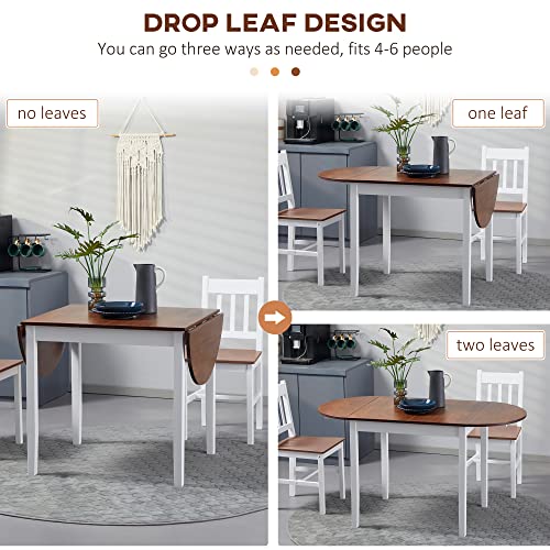 HOMCOM 55" Solid Wood Kitchen Table for 4-6 People Small Drop Leaf Brown | Oval, Folding Dining Table, Small Spaces - color: Brown
