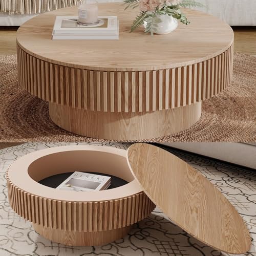 JUSTONE 31.5" Round Coffee Table,Farmhouse Wood Coffee Table with Storage for LivingRoom,Apartment,Office,Natural - color: 31.5'' - Natural-6