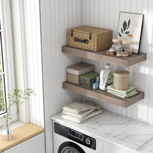 30 Inch Floating Shelves, 12'' Deep Grey Shelves for Wall Set of 2 | Invisible Brackets, Engineered Wood, Mounting Hardware Included, 45LBS, Bathroom, Laundry Room, Kitchen, Living Room - color: Grey, size: 30W x 11.6D x 2H, 2 Pack