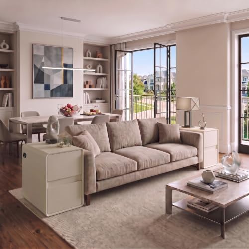 Modern Leather Nightstands Set of 2, Solid Wood Bedside Table with 2 Drawers & USB Charging Station, Preassembled End Table Small Nightstand for Bedroom Living Room Office, White - color: White, size: 16"