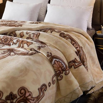 LGYKUMEG Korean Mink Blanket 59"×79", Silky Soft and Warm - 2 Ply Reversible Raschel Throw Blanket 4.4 Lb,Beige and Brown,（150x200cm-2kg - color: Beige and Brown, size: 59x79in/4.4lb