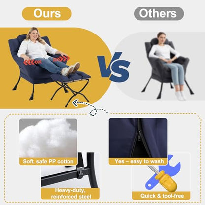 Lazy Chair with Ottoman, Comfy Reading Chair for Bedroom，Navy | Comfy Bedroom Accent Chair with Washable Removable Cover and extra throw pillow for Living Room Dorm - color: Peach Navy-1