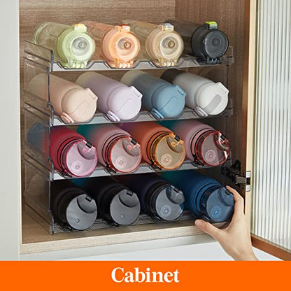 Lifewit Stackable Water Bottle Organizer for Cabinet, Plastic Bottle Holder Fits Bottles/Tumblers up to 3.8" Diameter for Pantry/Countertop, 4 Tier Holds 16 Bottles 41 x 20 x 34 cm/16 x 8 x 13.4 - size: 4 Tier-16 Bottle