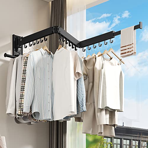 BOQORAD Drying Rack Clothing, Retractable Clothes Drying Rack,Wall Mounted Laundry Rack, Laundry Drying Rack Wall Mount,Collapsible Clothes Rack,can Fold Upward & Left & Right,Black Color - color: Black
