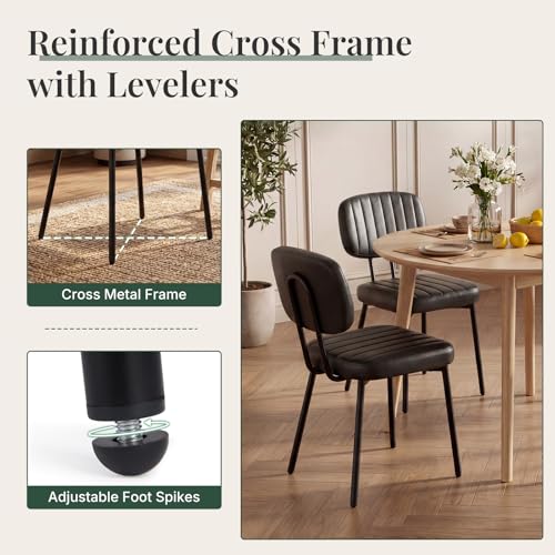 Dining Chairs Set of 2, PU Leather Upholstered Kitchen Chairs | Metal Legs, Mid Century Shell Style Backrest for Dining Living Room, Black - color: Black, size: Set of 2