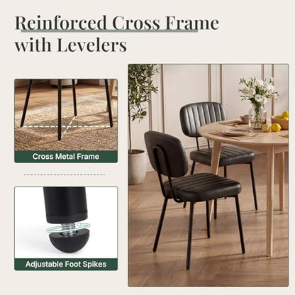 Dining Chairs Set of 2, PU Leather Upholstered Kitchen Chairs | Metal Legs, Mid Century Shell Style Backrest for Dining Living Room, Black - color: Black, size: Set of 2