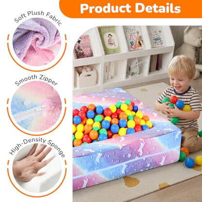 MeMoreCool Glow in Dark Rainbow Kids Couch, Modular Fold Out Play Sofa | Rainbow glow in dark kids couch folds out to bed, fort or chair, machine washable velour - color: Rainbow
