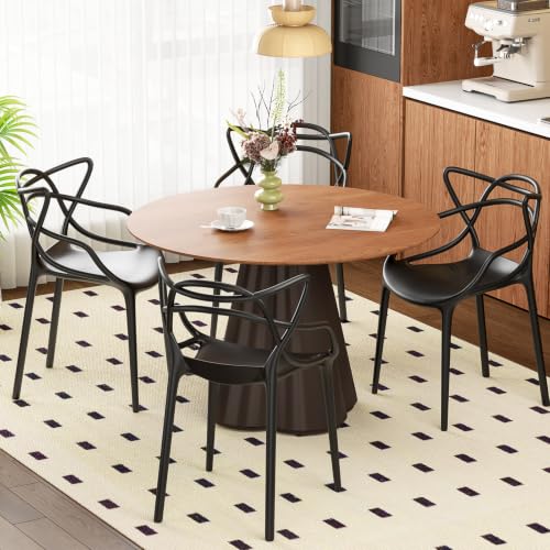 Mid Century Modern Dining Chairs Set of 4, Stackable Kitchen Chairs | Plastic Dining Room Chairs with Contoured Backrest & Wide Seat & Non-Slip Feet for Dining/Kitchen/Living Room, Black - color: Black