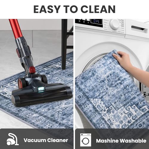 SIILOOM 3x10 Washable Runner Rug, Non Slip Soft Area Rug for Hallway Kitchen - color: Blue White, size: 3' x 10' (Runner)