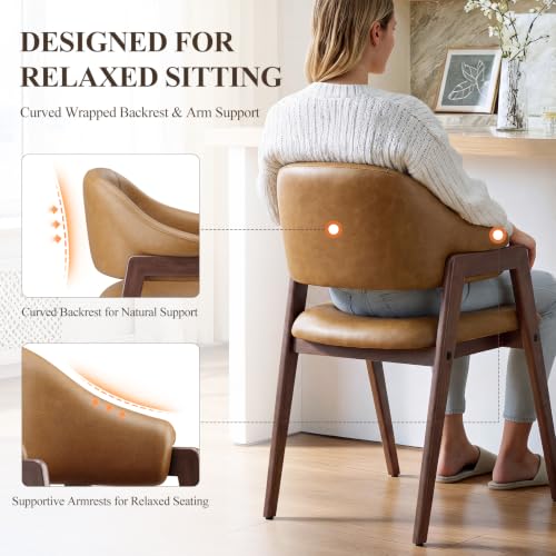 MALOL Wooden Dining Chairs Set of 4, Faux Leather, Curved Open Back, Brown - color: Brown, size: Set of 4