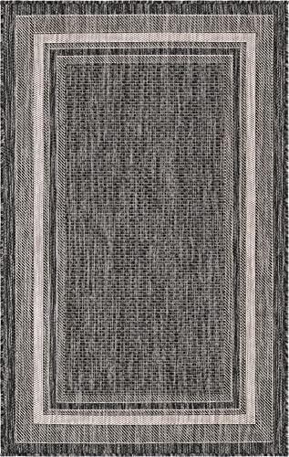 Unique Loom Outdoor Border Collection Area Rug - Soft Border (3' 3" x 5' 3" Rectangle, Black/ Ivory) - color: 블랙/아이보리, size: 3'3" x 5'3" (Rectangular)