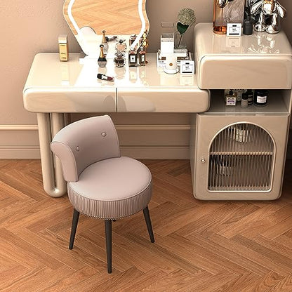 Vanity Chair with Back Pink, Velvet Stool with Low Backrest | Silver Nailhead Trim, Round Vanity Seat for Bedroom and Bathroom Makeup, Support 220lbs, Easy Assembly (Pink) - color: Pink
