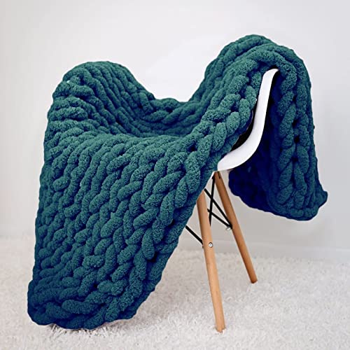 Cozy Chunky Throw Blanket Full Size 50x60 Emerald Green Chenille Sofa Bed Throw Hand Knit Decorative Throw Warm Large Blanket - color: Emerald Green, size: 50x60"