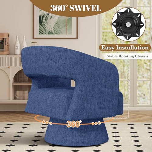 Luxanimarion Swivel Barrel Accent Chair,Oversized Chenille Upholstered Round Swivel Chair,Modern Luxury 360 Degree Living Room Vanity Chair for Bedroom Office,Blue,2PCS - color: Blue-chenille, size: Set of 2