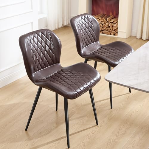 Dining Chair, Comfy Modern Dining Chairs with Thick Cushions, Upholstered Faux Leather Kitchen Side Chairs with Adjustable Metal Legs for Dining Room (Coffee) - color: Coffee, size: Set of 1