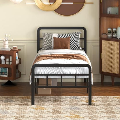 18 Inch Twin XL Bed Frame with Headboard and Footboard | Heavy Duty Extra Bed with Storage Space, Steel Slat, No Noise, No Box Spring Needed, Easy Assembly - color: Black Metal Headboard, size: Twin XL