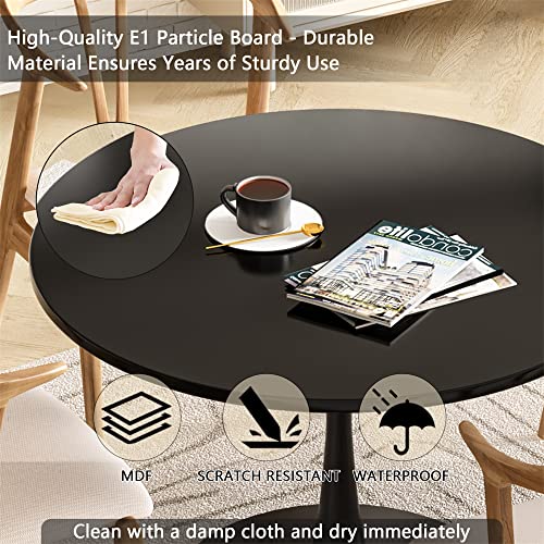 Recaceik Modern Round Dining Table, 31.5'' Tulip Table with MDF Table Top & Metal Pedestal Base for Dining Room Living Room Cafe, Kitchen Table w/ 0.71” Thickened Tabletop for 2-4 People, Black - color: Black