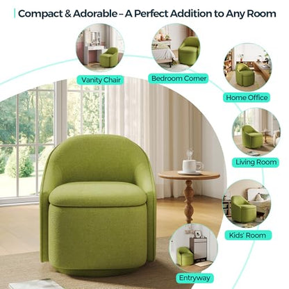 LINSY Swivel Accent Chair with Storage Comfy Chenille Barrel Chairs, Small 360 Swivel Modern Armchair for Living Room Bedroom, Boucle Reading Chair for Study Room (Green) - color: Green