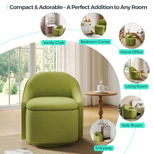 LINSY Swivel Accent Chair Set of 2, Comfy Chenille Barrel Chairs with Storage 360 Swivel Modern Armchair for Living Room Bedroom, Small Boucle Reading Chair for Study Room (Green) - color: Green (Set of 2)