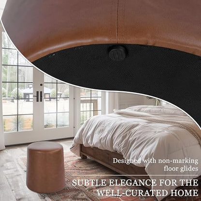 HomePop 17" Organic Shape Ottoman - Chestnut Faux Leather - color: Chestnut Faux Leather