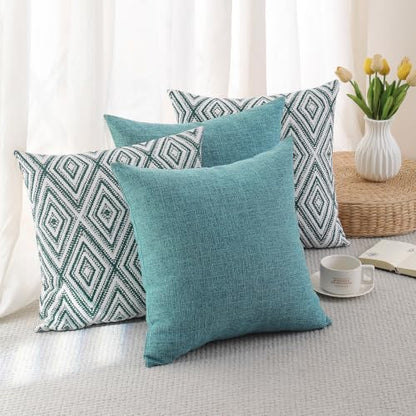 HPUK Throw Pillow Covers 20x20, Set of 4, Aqua Blue Couch Pillow Covers | Polyester fabric, patterned and solid designs, hidden zippers, machine washable, for sofas and beds, inserts not included - color: Aqua, size: 20" x 20" (Pack of 4)