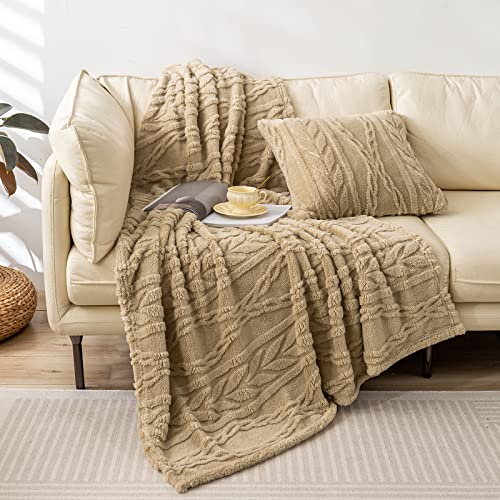 YUSOKI Sherpa Fleece Twin XL Size Blanket, Tan, 65"x90" | 3D Stylish Design,320GSM, Non-Shedding, Lightweight for All Season Use, stays fluffy after repeated washes, Perfect Gifts - color: Tan-(without Pillows), size: Twin XL (65" x 90")