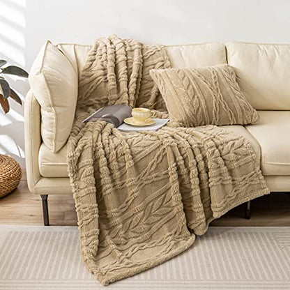 YUSOKI Sherpa Fleece Twin XL Size Blanket, Tan, 65"x90" | 3D Stylish Design,320GSM, Non-Shedding, Lightweight for All Season Use, stays fluffy after repeated washes, Perfect Gifts - color: Tan-(without Pillows), size: Twin XL (65" x 90")