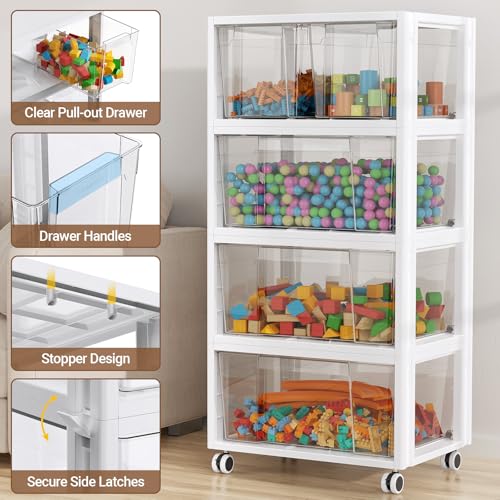 Stackable Storage Drawer Carts, Extra Large Bins 2 Tier 2 Drawers | Smooth Pull-Out Drawers, Clear Plastic Storage Organizer Container For Home Office Bedroom Bathroom Art Crafts Under Desk - size: 2 Tier 2 Drawer