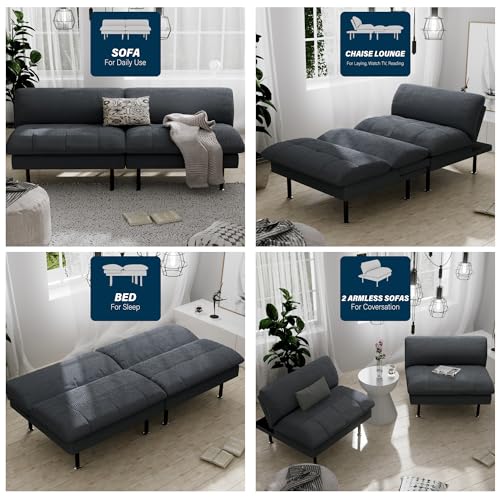 Ribilake 2 Sets 70" Futon Sofa Bed, 4 in 1 Multi-Function Couch Sleeper with Adjustable Backrest, Modern Convertible Futon, Recliner Small Loveseat for Living Room, Grey - color: Grey, size: 2 Sets