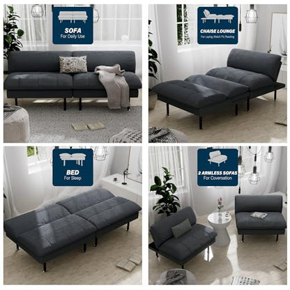 Ribilake 2 Sets 70" Futon Sofa Bed, 4 in 1 Multi-Function Couch Sleeper with Adjustable Backrest, Modern Convertible Futon, Recliner Small Loveseat for Living Room, Grey - color: Grey, size: 2 Sets