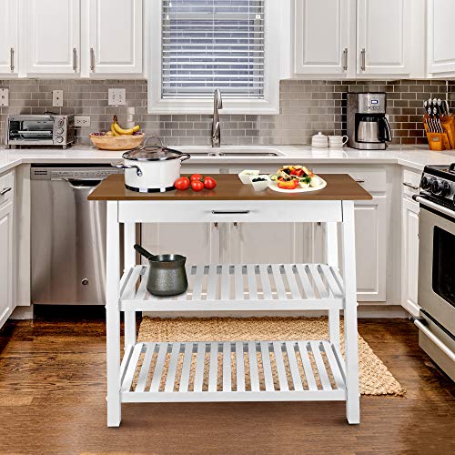 Kitchen Island with Solid Wood Top, White & Cherry Natural - color: White & Cherry Natural