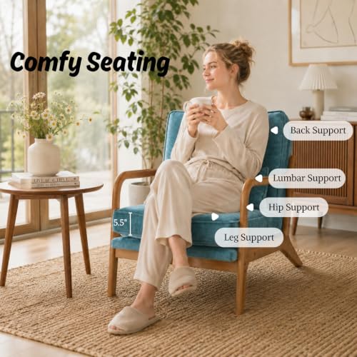 Karl home Mid-Century Modern Accent Reading Chair, Teal | Chenille Upholstered, Solid Wood Frame, Soft Cushion, Lumbar Pillow, Lounge Armchair for Living Room, Bedroom, Balcony, Study - color: Chenille Teal