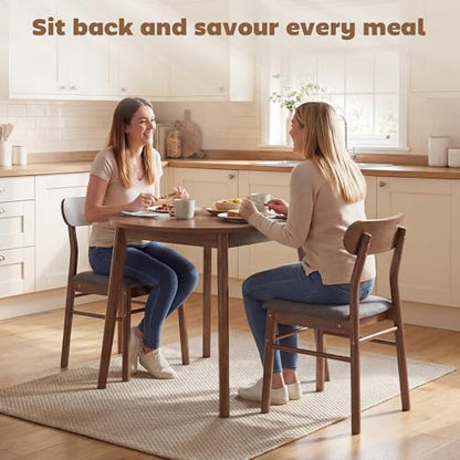 HOMCOM Dining Chairs Set of 2 Upholstered Solid Wood Kitchen Chairs Gray | Mid-Century Modern Dining Room Chairs, Ergonomic Curved Backrest