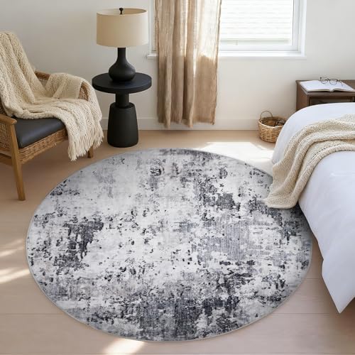 ROYHOME Modern Abstract 6x6 Round Area Rug Non Slip, Grey | Non Shedding Rug Low Pile Stain Resistant for Bedroom Living Room office Dining Room - color: Grey, size: 6' (Round)
