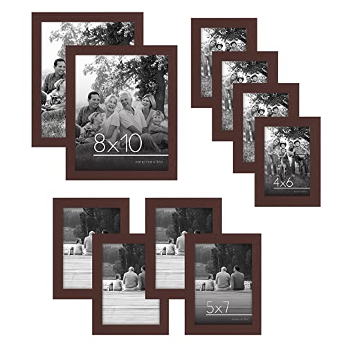 Americanflat Set of 10 Picture Frames with Shatter-Resistant Glass - Gallery Wall Frame Set with Two 8x10, Four 5x7 and Four 4x6 Frames - Signature Collection - Mahogany - color: Mahogany, style: 10 Pack