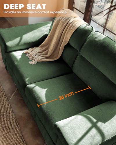 Upvilla 88.97" Modern Sofa Couch Deep Seat Sofa for Living Room(Green) | 8”Cushion, Comfy 2-Seater Chenille Loveseat with Convertible Armrest, Removable Sofa Cover, High Leg - color: Green, size: 88.97" Couch