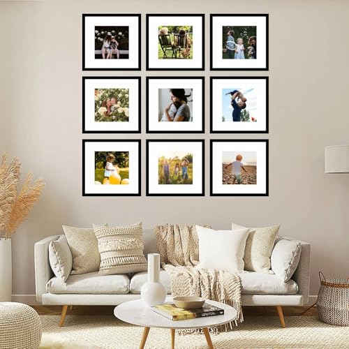 JCJMY 12 Pack 12x12 Picture Frame with 8x8 Mat, Display 8x8 with Mat or 12x12 Without Mat, 12 by 12 Frames Bulk Set of 12 Collage Gallery Wall Decor Photo Frames Set for Wall, Black - color: Black, size: 12x12 inch