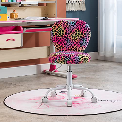 chairus Kids Desk Chair Faux Fur Small Study Chair for Teenage Girls, Adjustable Heart Shaped Kids Vanity Chair for Bedroom Reading Living Room, Cute Student Task Chair with White Foot, Leopard - color: Leopard